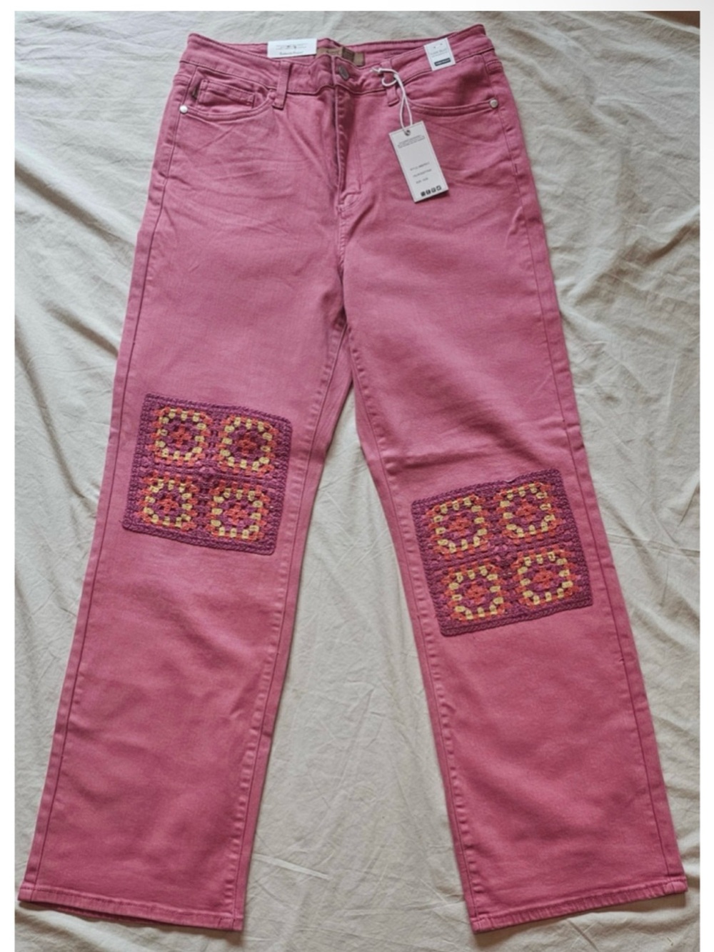 Judy blue Women's Pink Wide-Leg Jeans with Crochet Patch Detail